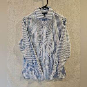 Tommy Hilfiger Men's Blue And White Stripe Long Sleeve Shirt Size 15 Neck 32-33